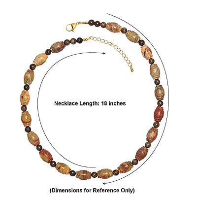 EverTrue Artistic Jasper and Bronzite 285.00 ctw Beaded Necklace (18-20 Inches) in ION Plated YG Stainless Steel