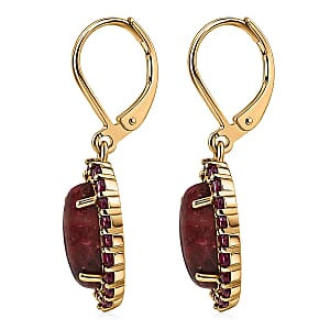 EverTrue Premium Norwegian Thulite and Orissa Rhodolite Garnet 6.60 ctw Blooming Rose Elegance Earrings in 18K Yellow Gold Plated