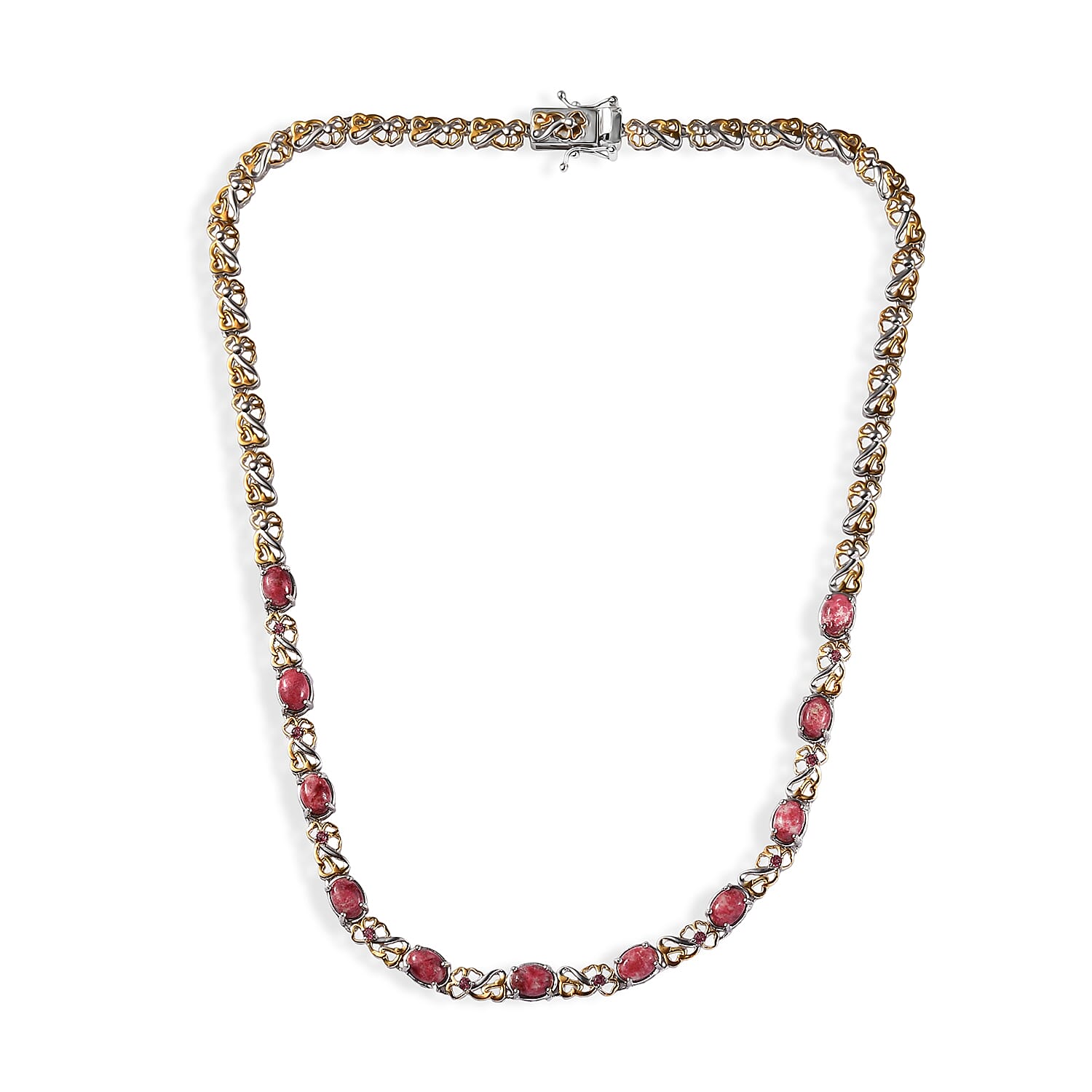 EverTrue Premium Norwegian Thulite and Orissa Rose Garnet 12.50 ctw Blush Bloom Vine Necklace in 18K YG Plated and Platinum Bond (18 Inches)