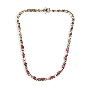EverTrue Premium Norwegian Thulite and Orissa Rose Garnet 12.50 ctw Blush Bloom Vine Necklace in 18K YG Plated and Platinum Bond (18 Inches)