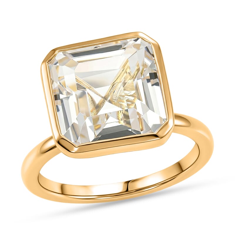 D'Joy Premium Asscher Cut White Topaz 8.00 ctw Imperial Octagon Ring in 18K Vermeil Yellow Gold Over Sterling Silver (Size 10.0)
