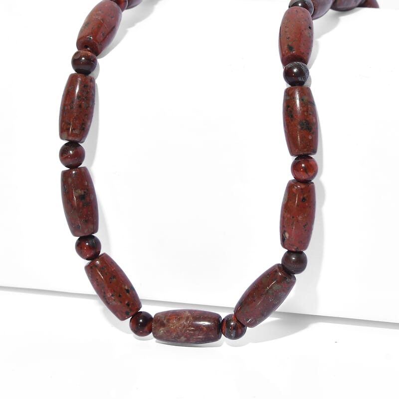 EverTrue Red Jasper and Red Tiger Eye 210.00 ctw Beaded Necklace (18 Inches) in ION Plated YG Stainless Steel