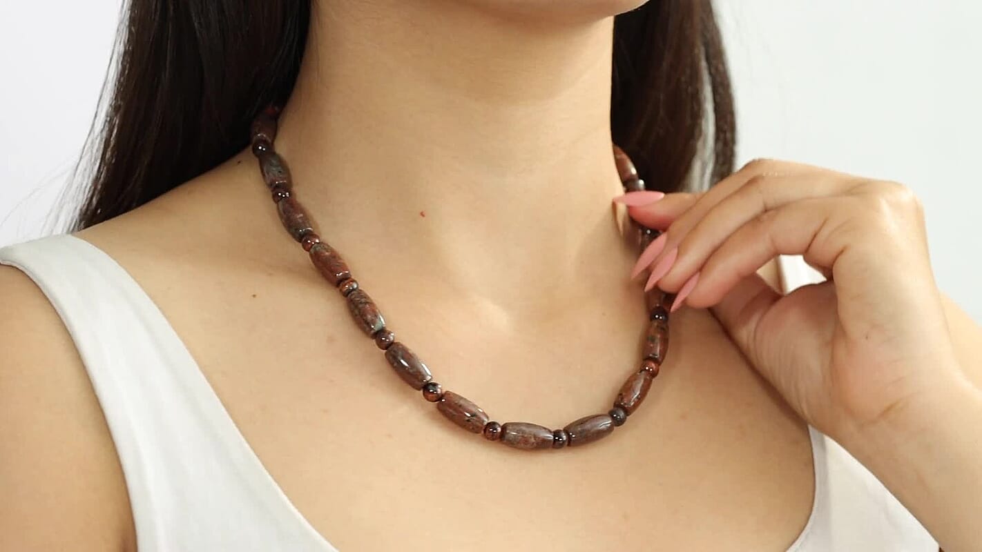 EverTrue Red Jasper and Red Tiger Eye Beaded Necklace (18 Inches) in ION Plated YG Stainless Steel 210.00 ctw