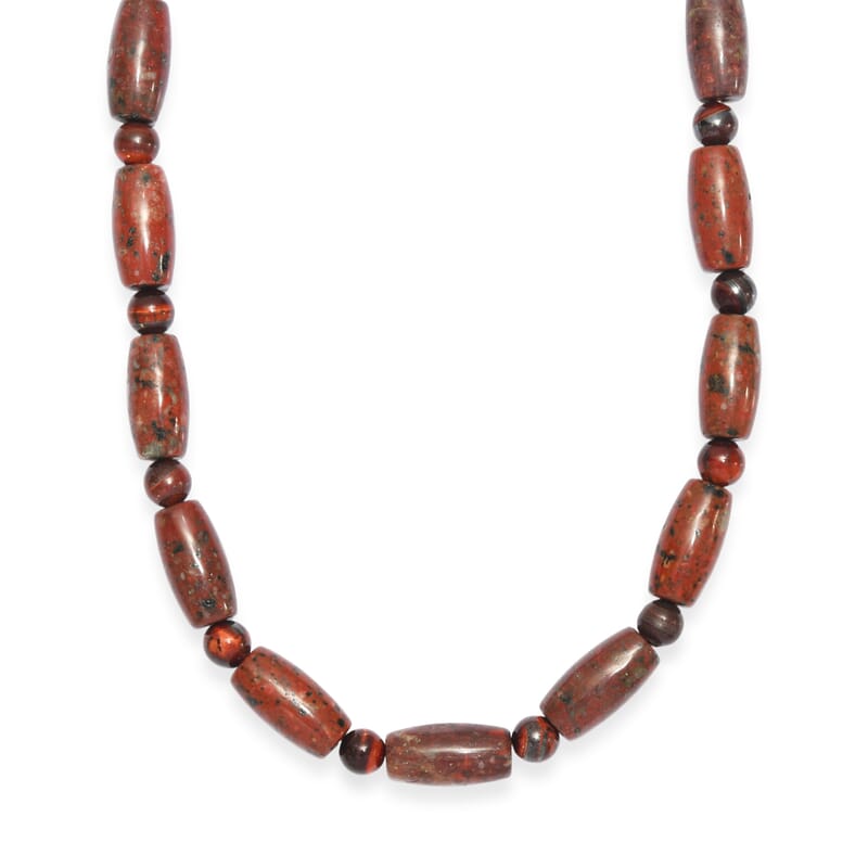 EverTrue Red Jasper and Red Tiger Eye 210.00 ctw Beaded Necklace (18 Inches) in ION Plated YG Stainless Steel