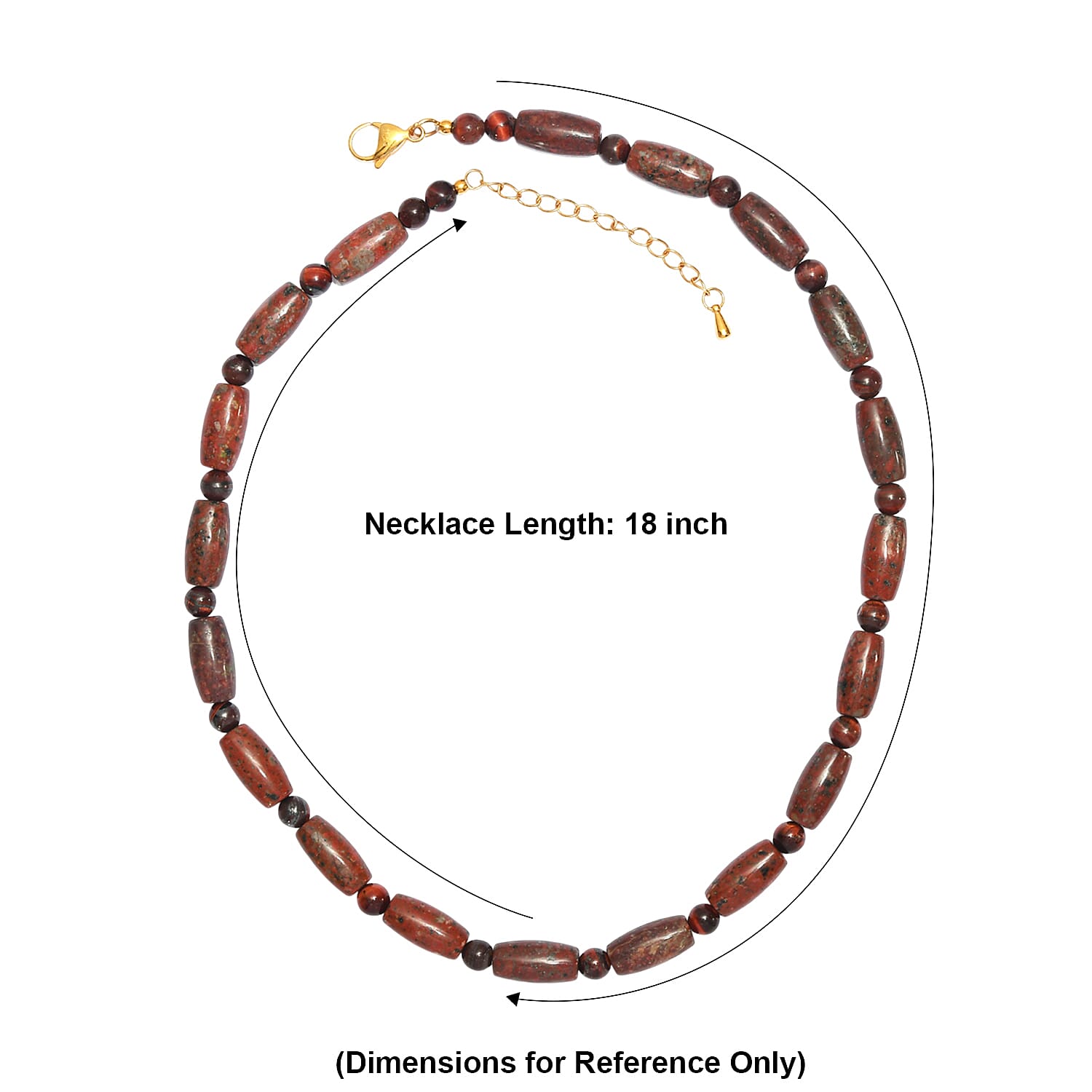 EverTrue Red Jasper and Red Tiger Eye 210.00 ctw Beaded Necklace (18 Inches) in ION Plated YG Stainless Steel