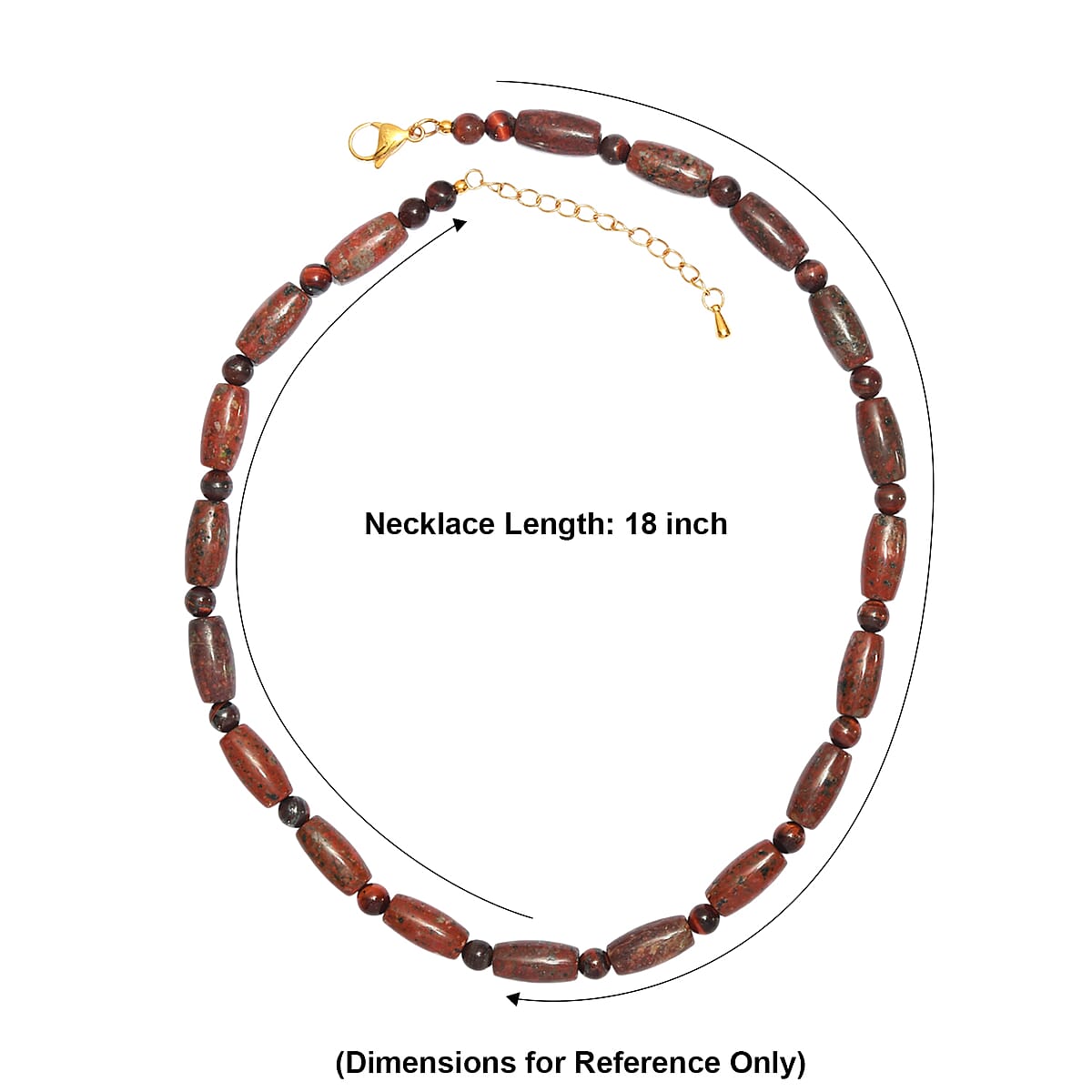 EverTrue Red Jasper and Red Tiger Eye 210.00 ctw Beaded Necklace (18 Inches) in ION Plated YG Stainless Steel image number 5