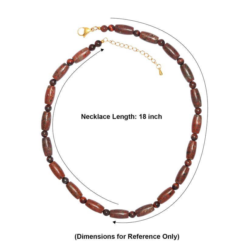 EverTrue Red Jasper and Red Tiger Eye 210.00 ctw Beaded Necklace (18 Inches) in ION Plated YG Stainless Steel