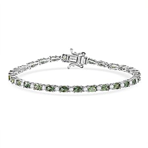 D'Joy Premium Natural Green Apatite and White Zircon 6.50 ctw Tennis Bracelet in Rhodium Over Sterling Silver (7.25 In)