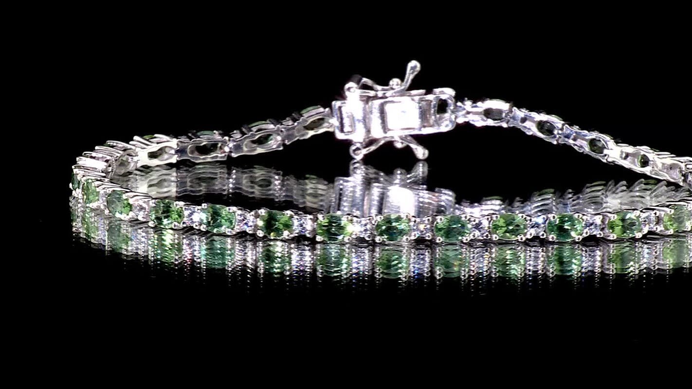 D'Joy Premium Natural Green Apatite, White Zircon Tennis Bracelet in Rhodium Over Sterling Silver (7.25 In) 6.50 ctw