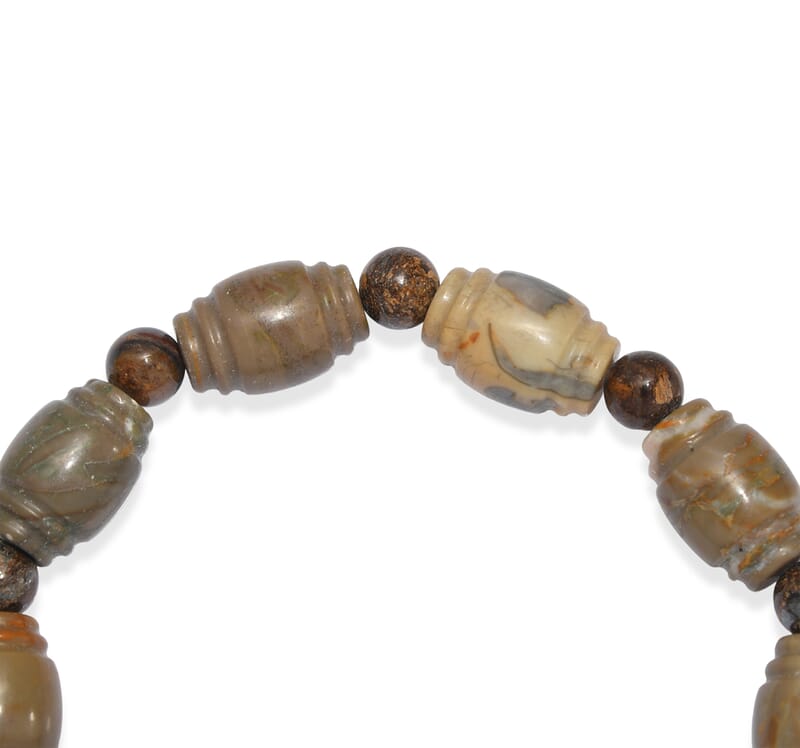 GCS Artistic Jasper Fancy 15x10mm and Bronzite 140.00 ctw Round 6-6.mm Beaded Stretch Bracelet