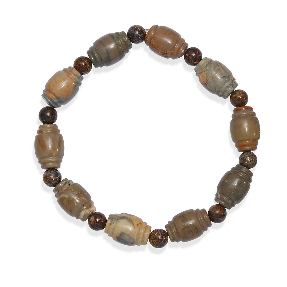 Artistic Jasper and Bronzite 140.00 ctw Beaded Stretch Bracelet image number 4
