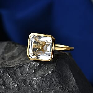 D'Joy Premium Asscher Cut White Topaz 8.00 ctw Imperial Octagon Ring in 18K Vermeil Yellow Gold Over Sterling Silver (Size 11.0)