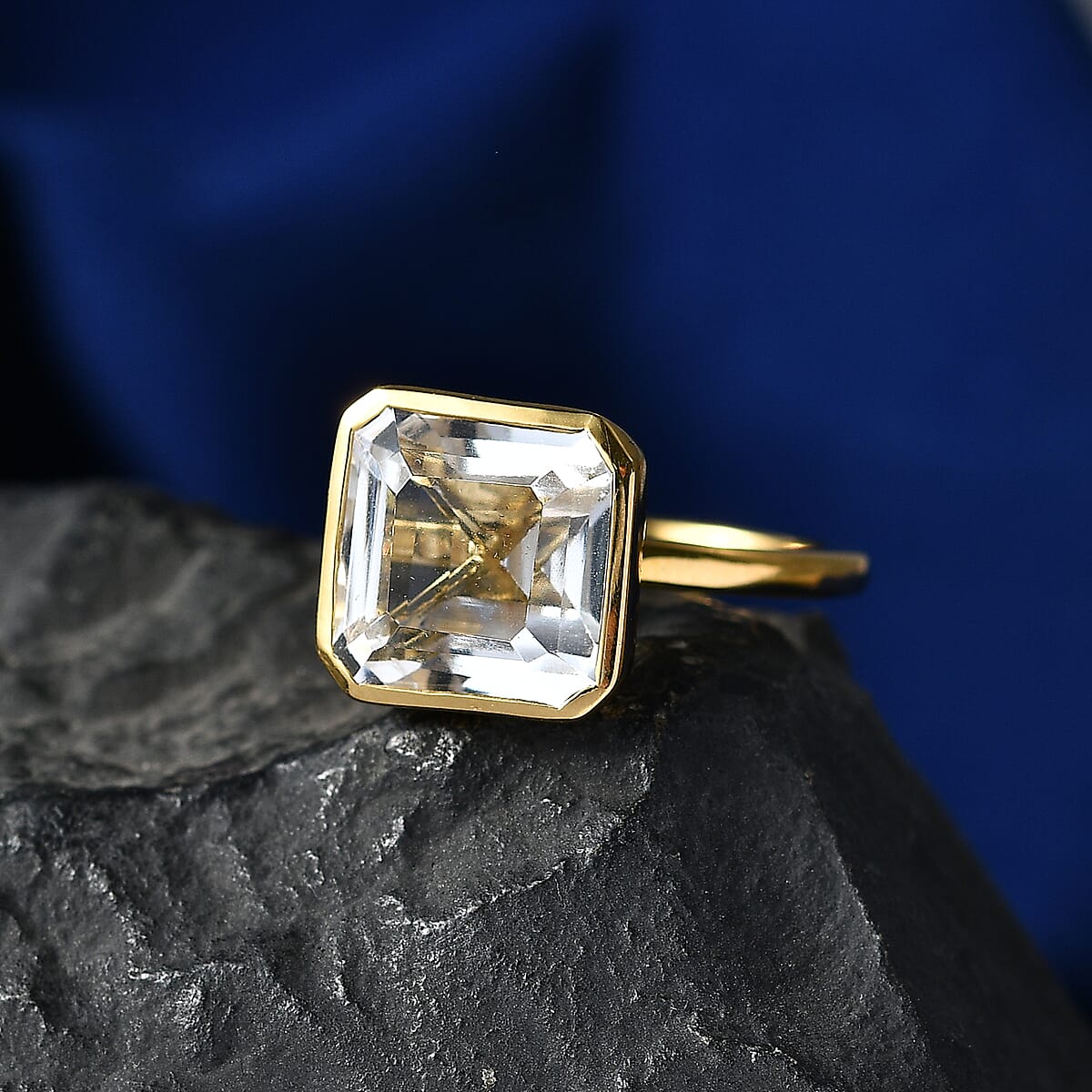 D'Joy Premium Asscher Cut White Topaz Ring in 18K Vermeil YG Over Sterling Silver (Size 10.0) 8.00 ctw image number 1
