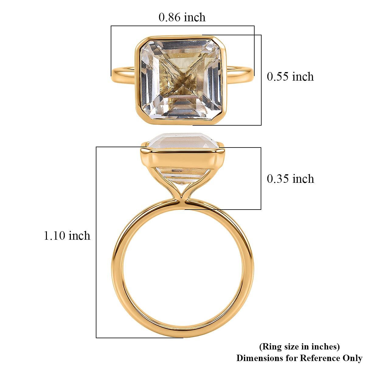 D'Joy Premium Asscher Cut White Topaz 8.00 ctw Imperial Octagon Ring in 18K Vermeil Yellow Gold Over Sterling Silver (Size 8.0) image number 5