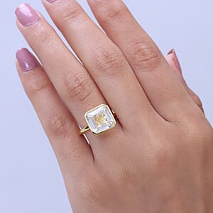 D'Joy Premium Asscher Cut White Topaz 8.00 ctw Imperial Octagon Ring in 18K Vermeil Yellow Gold Over Sterling Silver (Size 9.0)