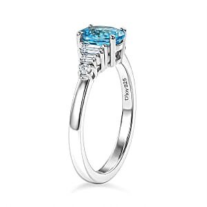 D'Joy Cambodian Blue Zircon and Moissanite 1.50 ctw Ring in Rhodium Over Sterling Silver (Size 10.0)