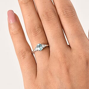 D'Joy Cambodian Blue Zircon and Moissanite 1.50 ctw Ring in Rhodium Over Sterling Silver (Size 7.0)