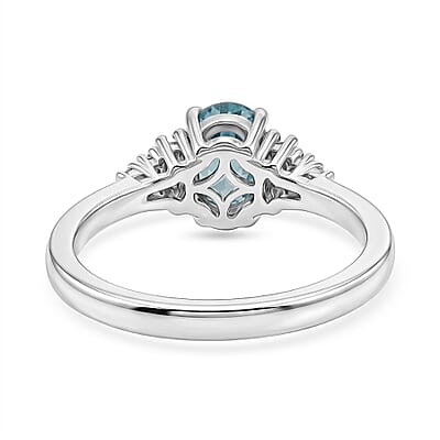 D'Joy Cambodian Blue Zircon and Moissanite 1.50 ctw Royal Twilight Ring in Rhodium Over Sterling Silver (Size 7.0)