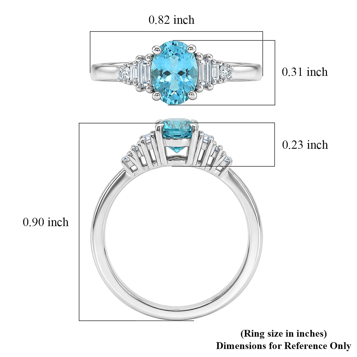 D'Joy Cambodian Blue Zircon and Moissanite 1.50 ctw Ring in Rhodium Over Sterling Silver (Size 7.0) image number 5