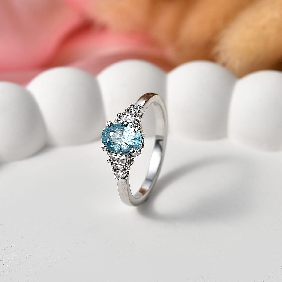 D'Joy Cambodian Blue Zircon and Moissanite 1.50 ctw Ring in Rhodium Over Sterling Silver (Size 8.0) image number 1