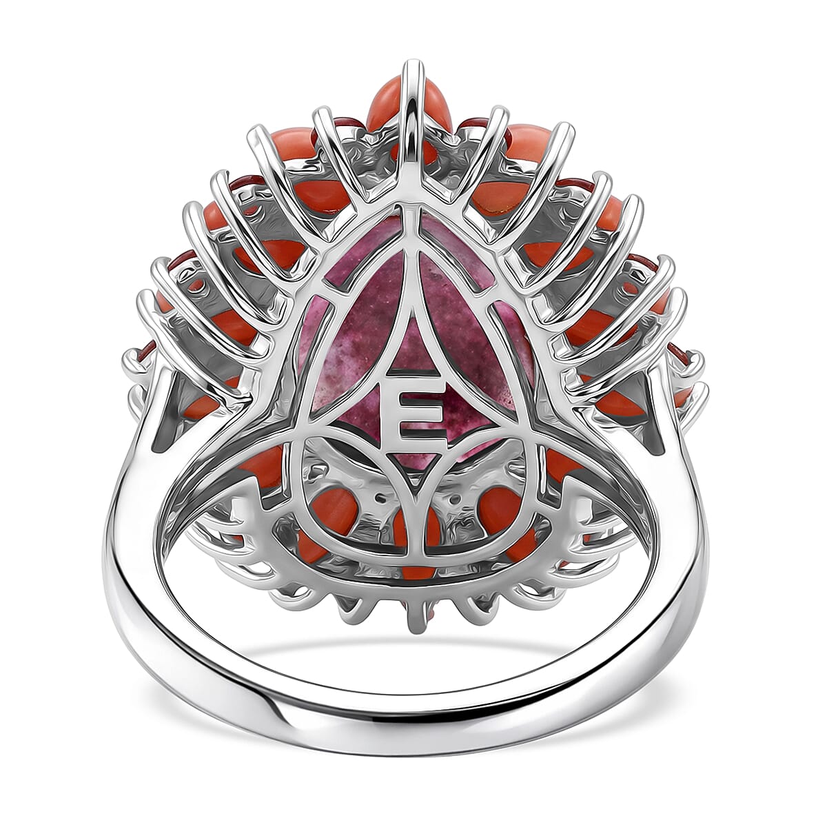 EverTrue Premium Norwegian Thulite and Multi Gemstone 10.10 ctw Blooming Dewdrop Halo Ring in Platinum Bond (Size 7.0)