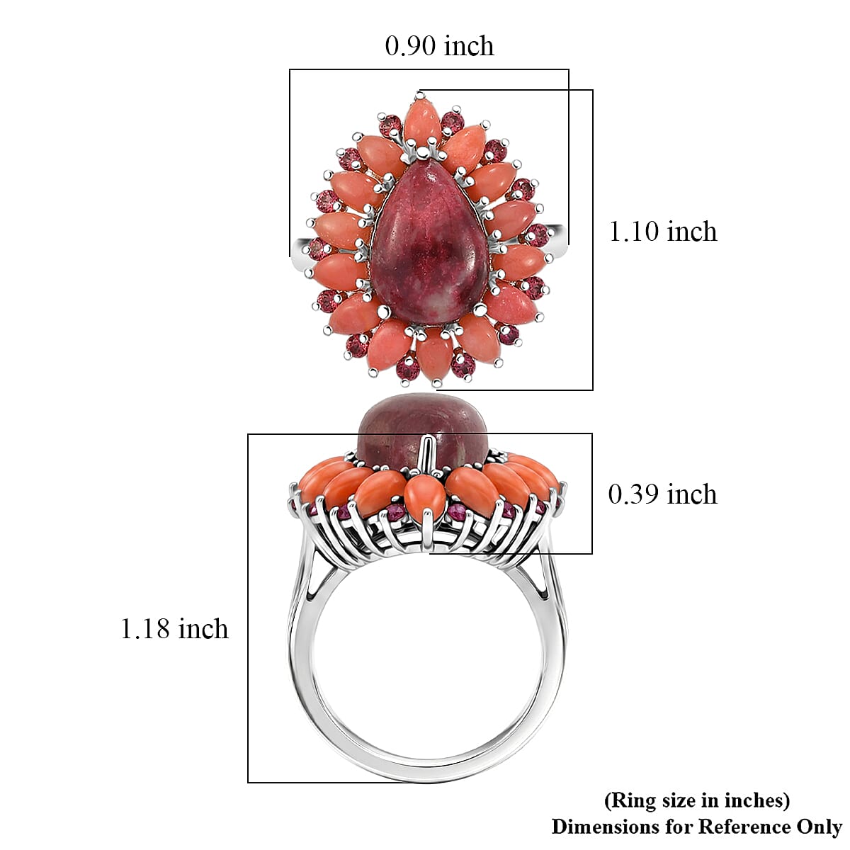 EverTrue Premium Norwegian Thulite and Multi Gemstone 10.10 ctw Blooming Dewdrop Halo Ring in Platinum Bond (Size 7.0)