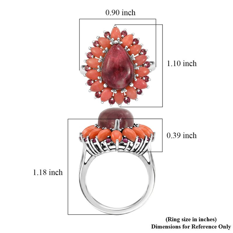 EverTrue Premium Norwegian Thulite and Multi Gemstone 10.10 ctw Blooming Dewdrop Halo Ring in Platinum Bond (Size 7.0)