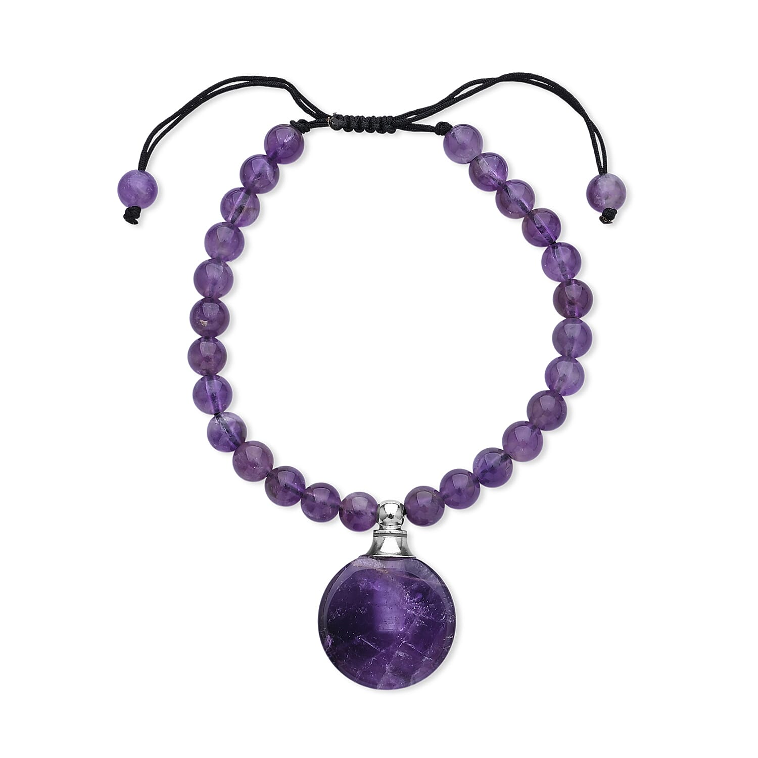 African Amethyst 65.00 ctw Beaded Bracelet in Silvertone (6-8.5In)