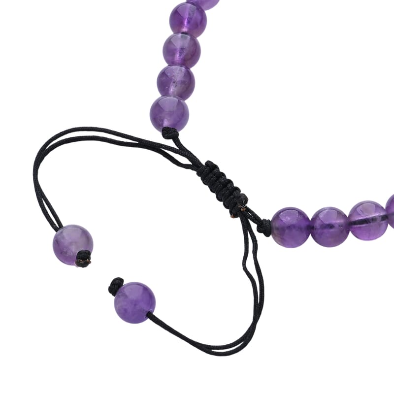 African Amethyst 65.00 ctw Beaded Bracelet in Silvertone (6-8.5In)