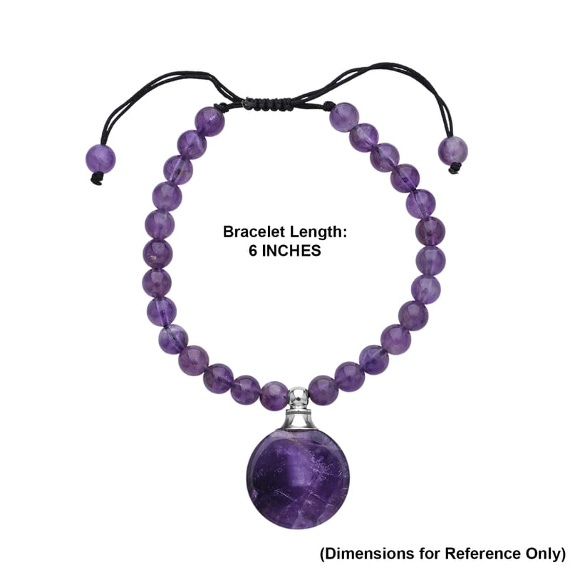 African Amethyst 65.00 ctw Beaded Bracelet in Silvertone (6-8.5In)