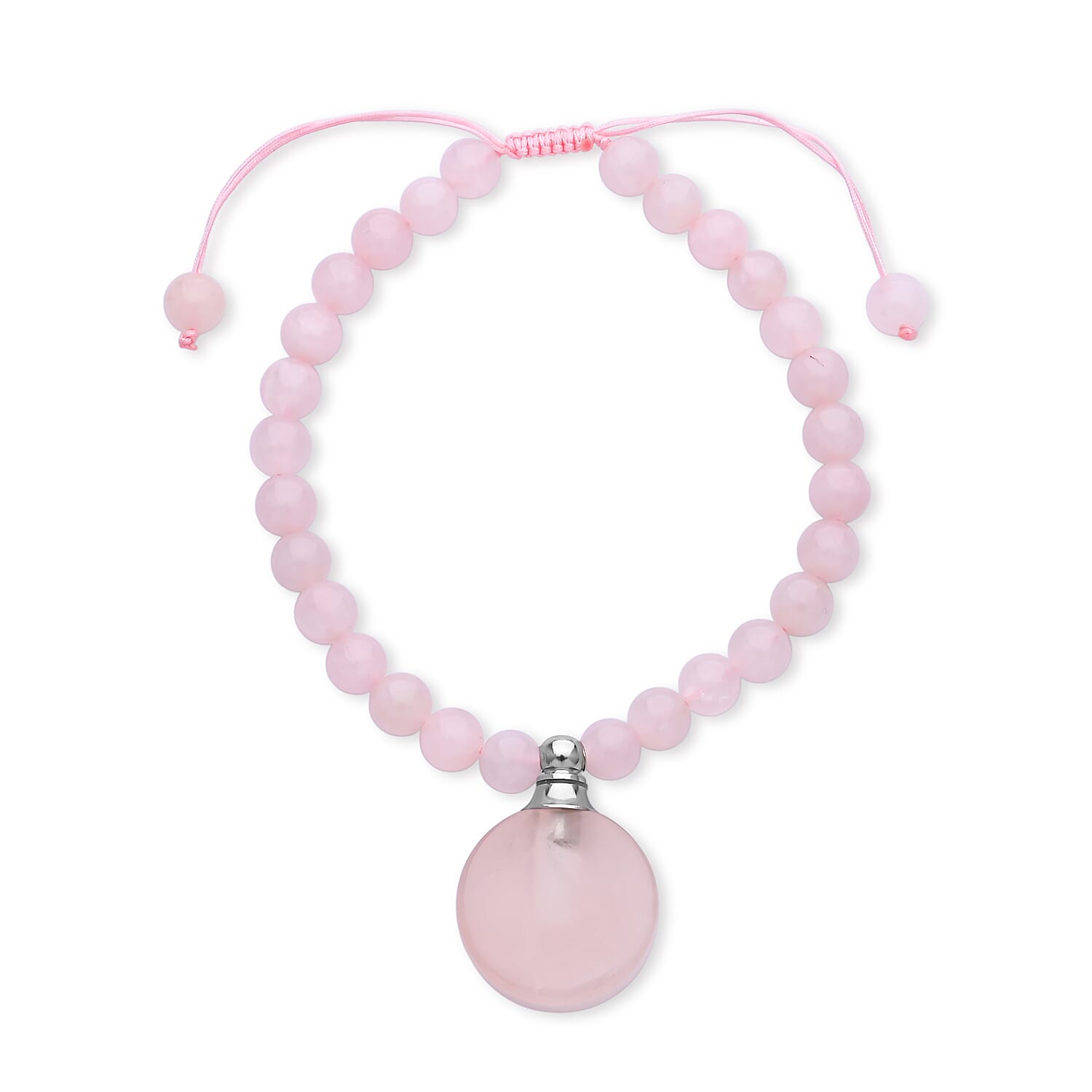 Galilea Rose Quartz 65.00 ctw Beaded Bracelet in Silvertone (6-8.5In)