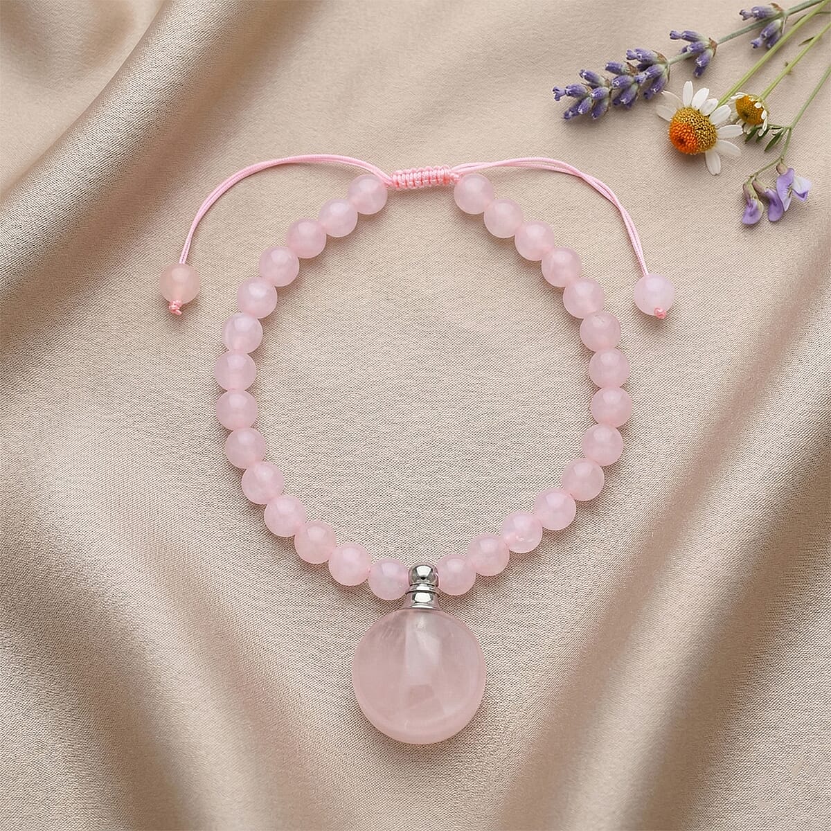 Galilea Rose Quartz 65.00 ctw Beaded Bracelet in Silvertone (6-8.5In) image number 1