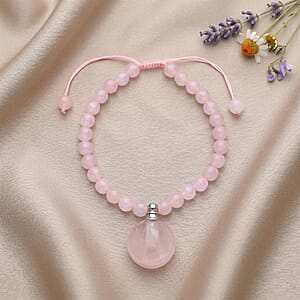Galilea Rose Quartz 65.00 ctw Beaded Bracelet in Silvertone (6-8.5In)