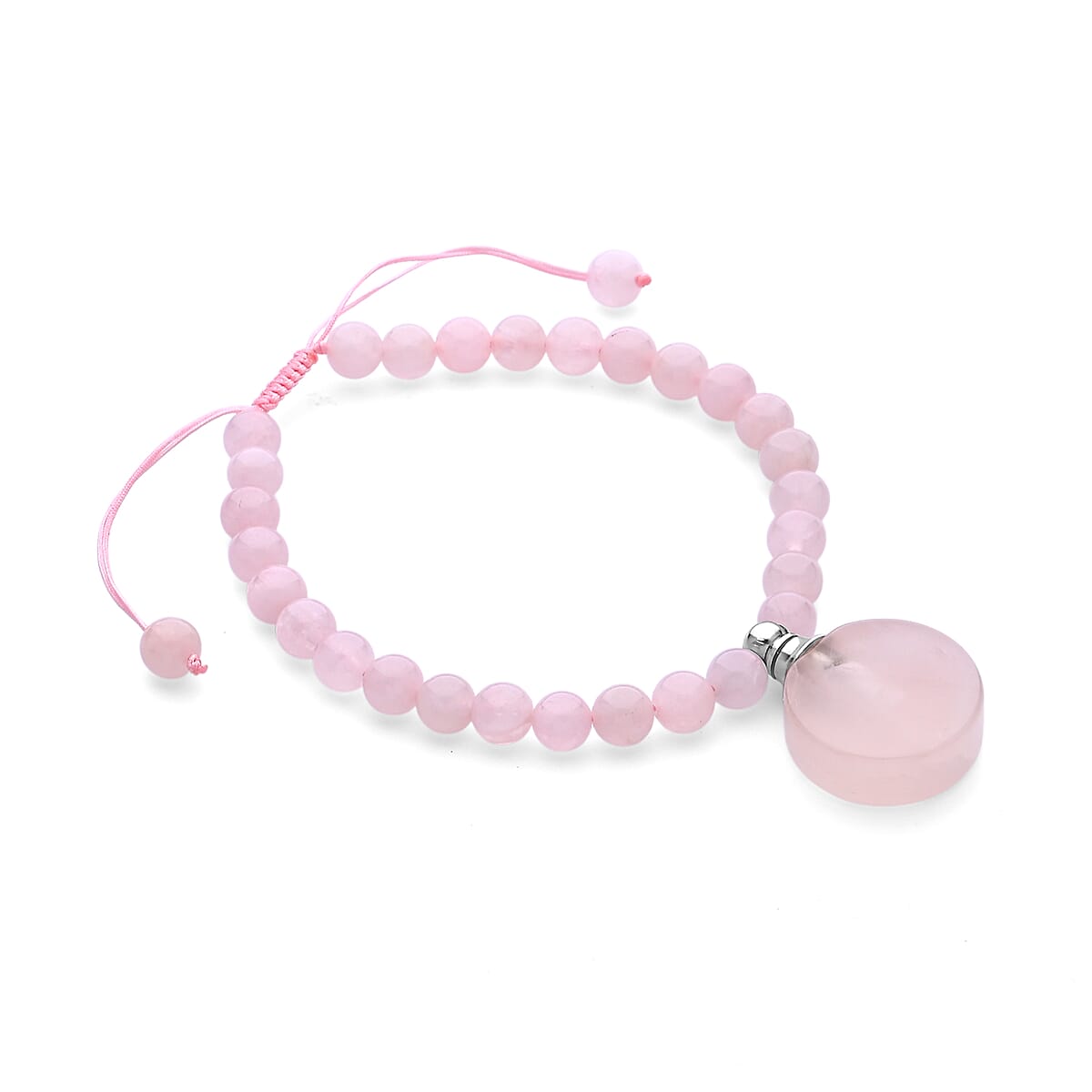 Galilea Rose Quartz 65.00 ctw Beaded Bracelet in Silvertone (6-8.5In) image number 3