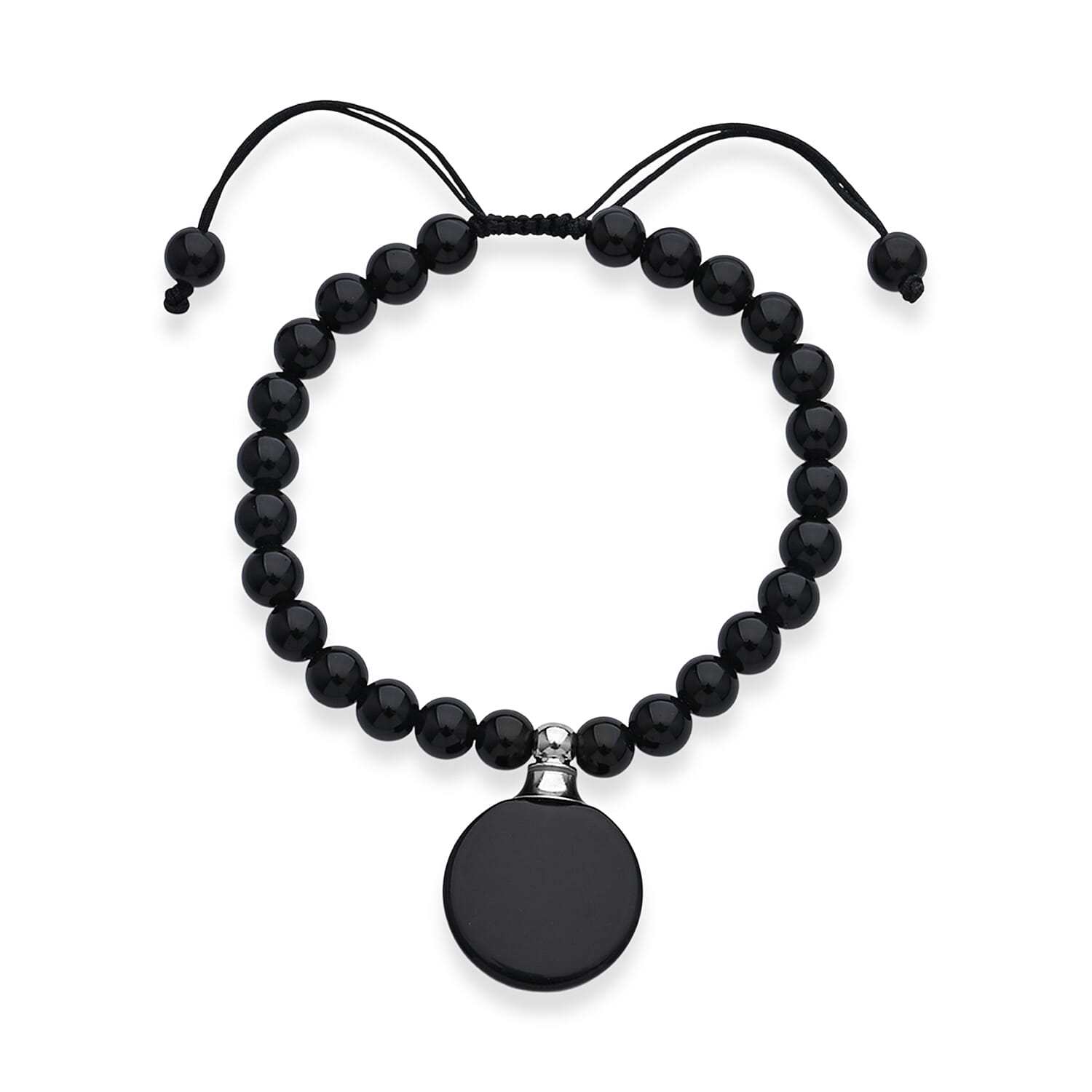 Black Obsidian 65.00 ctw Beaded Bracelet in Silvertone (6-8.5In)
