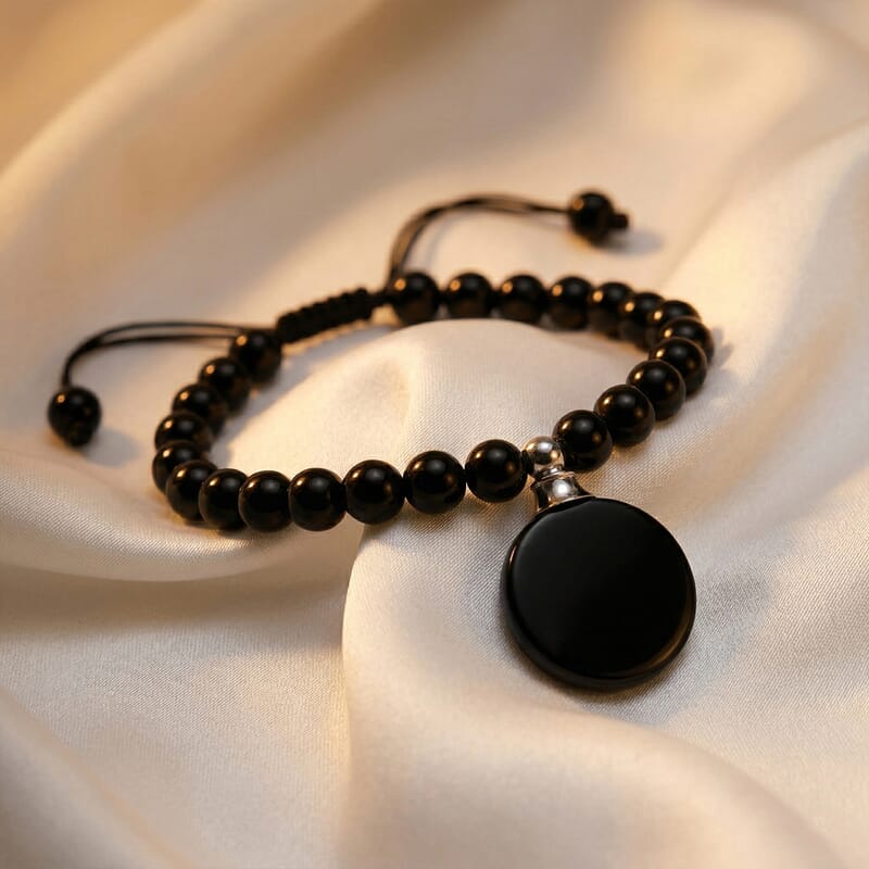 Black Obsidian 65.00 ctw Beaded Bracelet in Silvertone (6-8.5In)