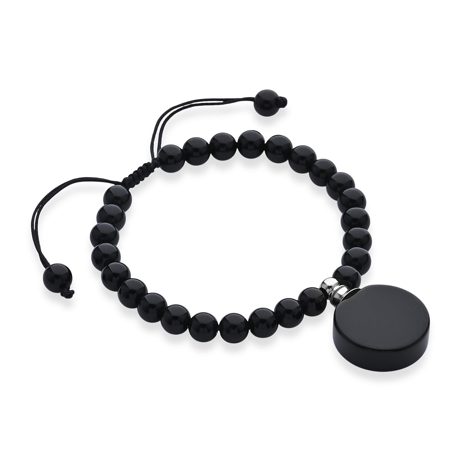 Black Obsidian 65.00 ctw Beaded Bracelet in Silvertone (6-8.5In)
