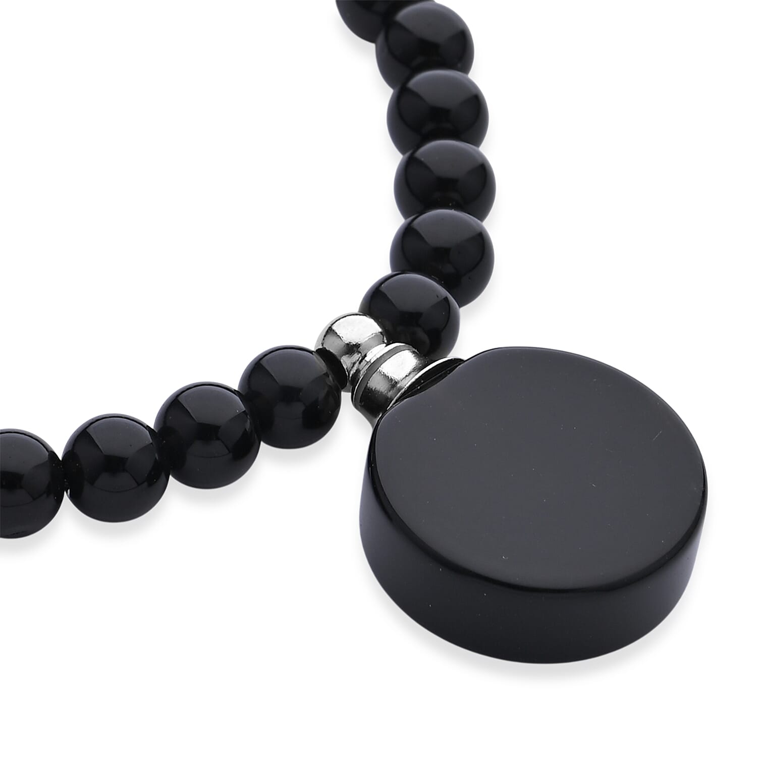 Black Obsidian 65.00 ctw Beaded Bracelet in Silvertone (6-8.5In)