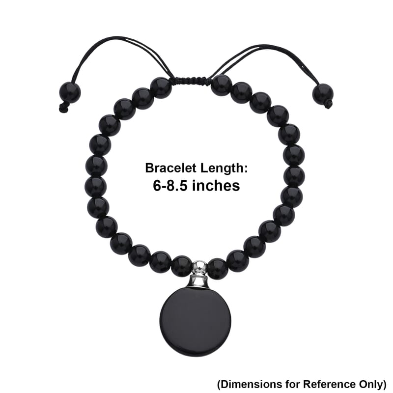 Black Obsidian 65.00 ctw Beaded Bracelet in Silvertone (6-8.5In)