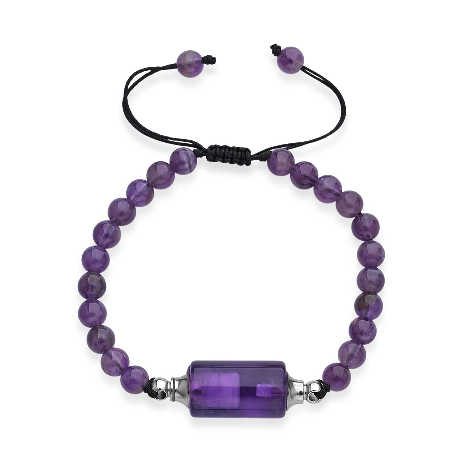 African Amethyst 70.00 ctw Beaded Bracelet in Silvertone (6-8.5In)