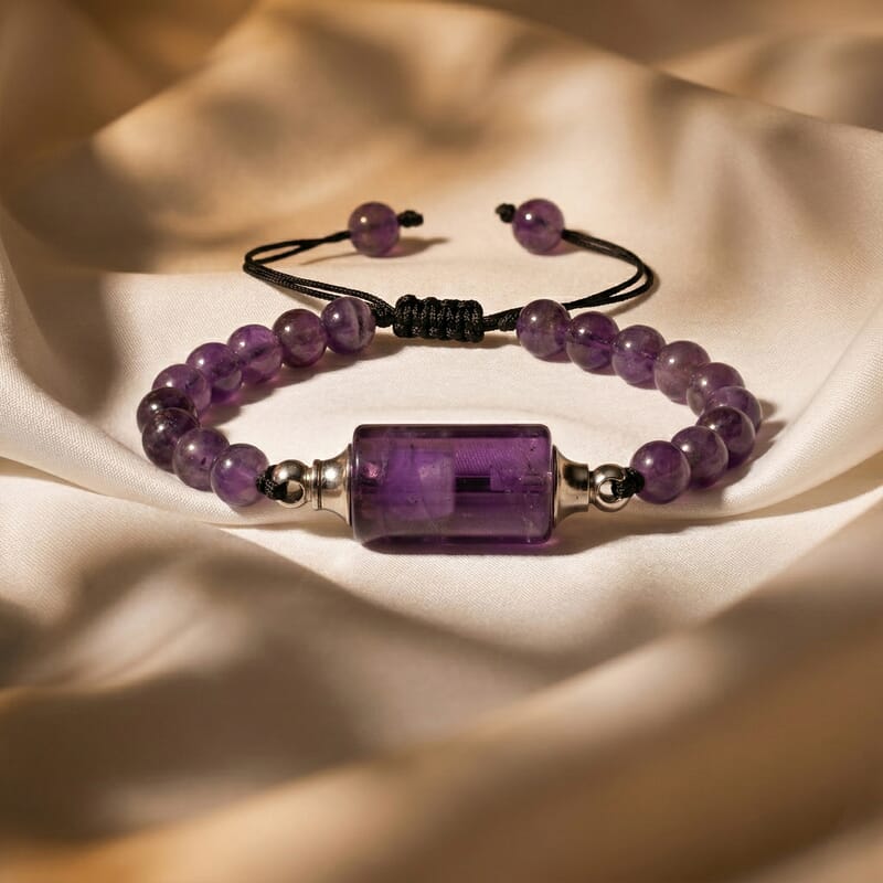 African Amethyst 70.00 ctw Beaded Bracelet in Silvertone (6-8.5In)
