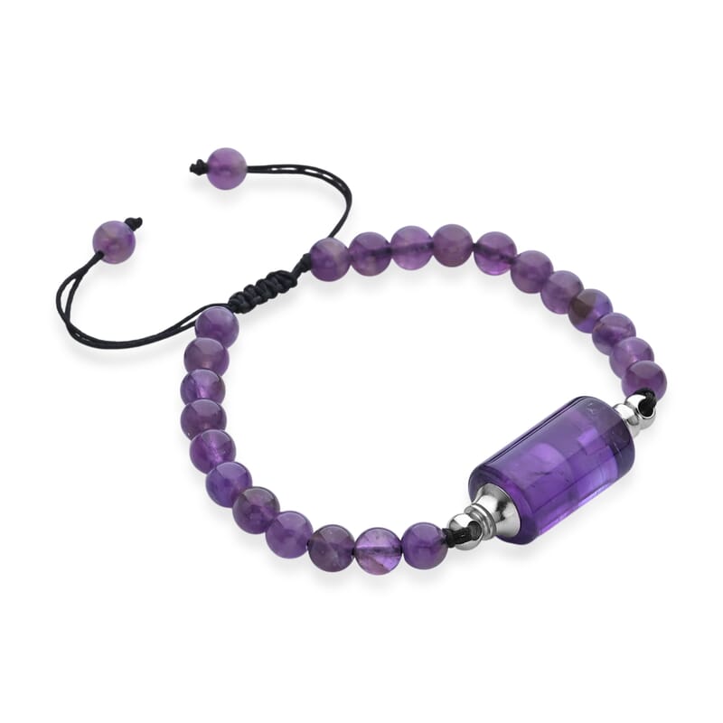 African Amethyst 70.00 ctw Beaded Bracelet in Silvertone (6-8.5In)
