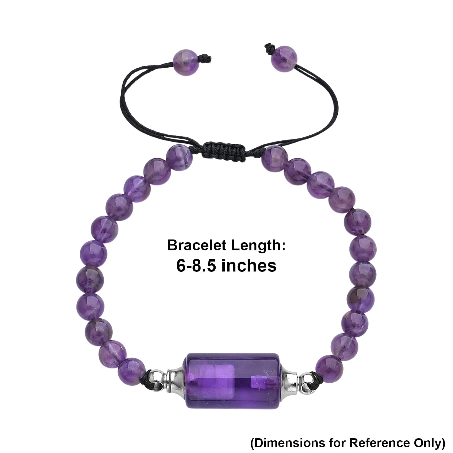 African Amethyst 70.00 ctw Beaded Bracelet in Silvertone (6-8.5In)