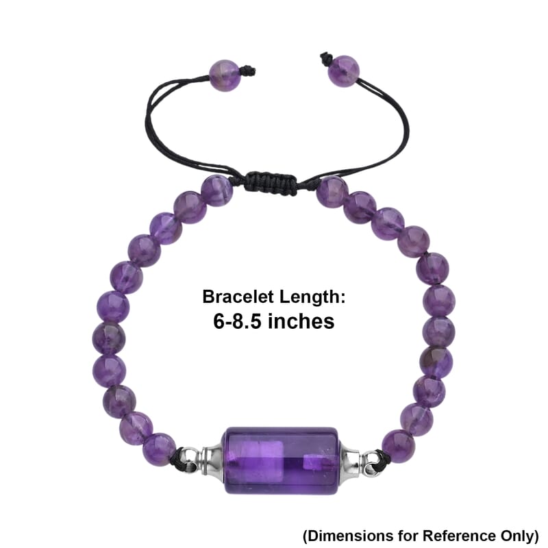 African Amethyst 70.00 ctw Beaded Bracelet in Silvertone (6-8.5In)