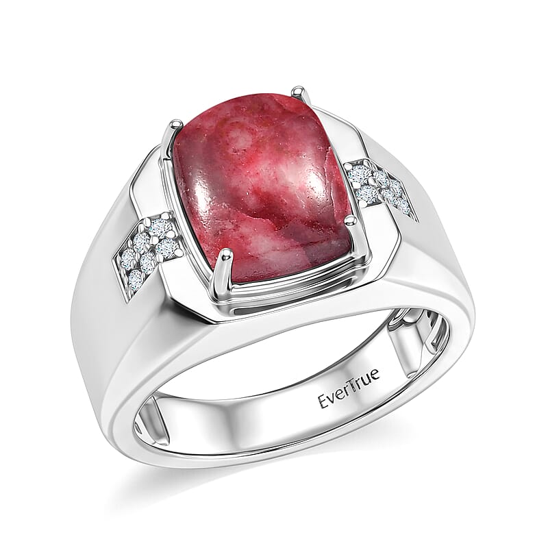 EverTrue Premium Norwegian Thulite and White Zircon 5.70 ctw Men's Ring in Platinum Bond (Size 10.0)