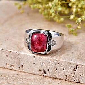 EverTrue Premium Norwegian Thulite and White Zircon 5.70 ctw Men's Ring in Platinum Bond (Size 10.0)