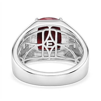 EverTrue Premium Norwegian Thulite and White Zircon 5.70 ctw Men's Ring in Platinum Bond (Size 10.0)