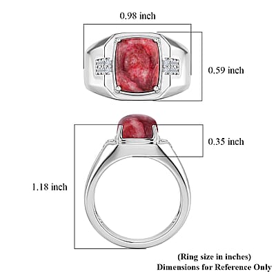 EverTrue Premium Norwegian Thulite and White Zircon 5.70 ctw Men's Ring in Platinum Bond (Size 10.0)