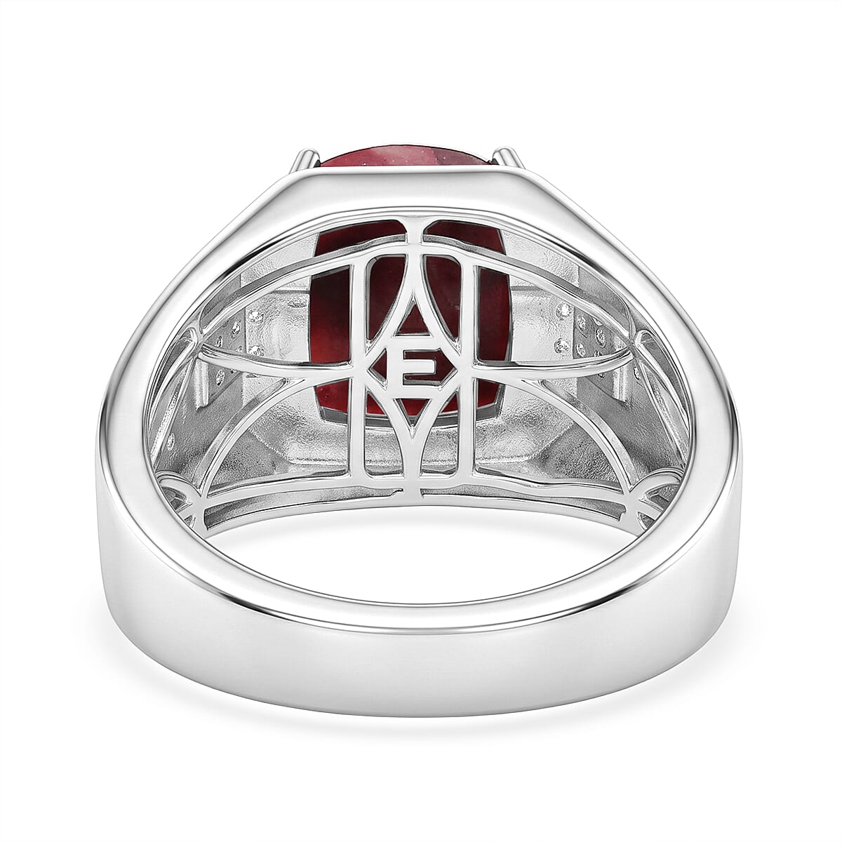 EverTrue Premium Norwegian Thulite and White Zircon 5.70 ctw Men's Ring in Platinum Bond (Size 12.0)