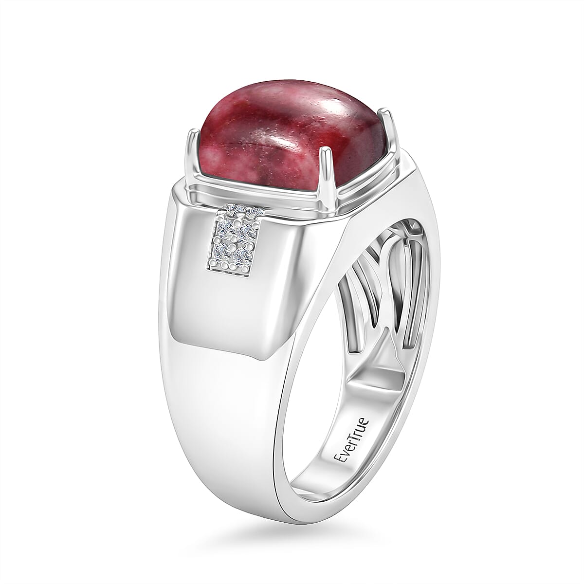 EverTrue Premium Norwegian Thulite and White Zircon 5.70 ctw Men's Ring in Platinum Bond (Size 13.0)